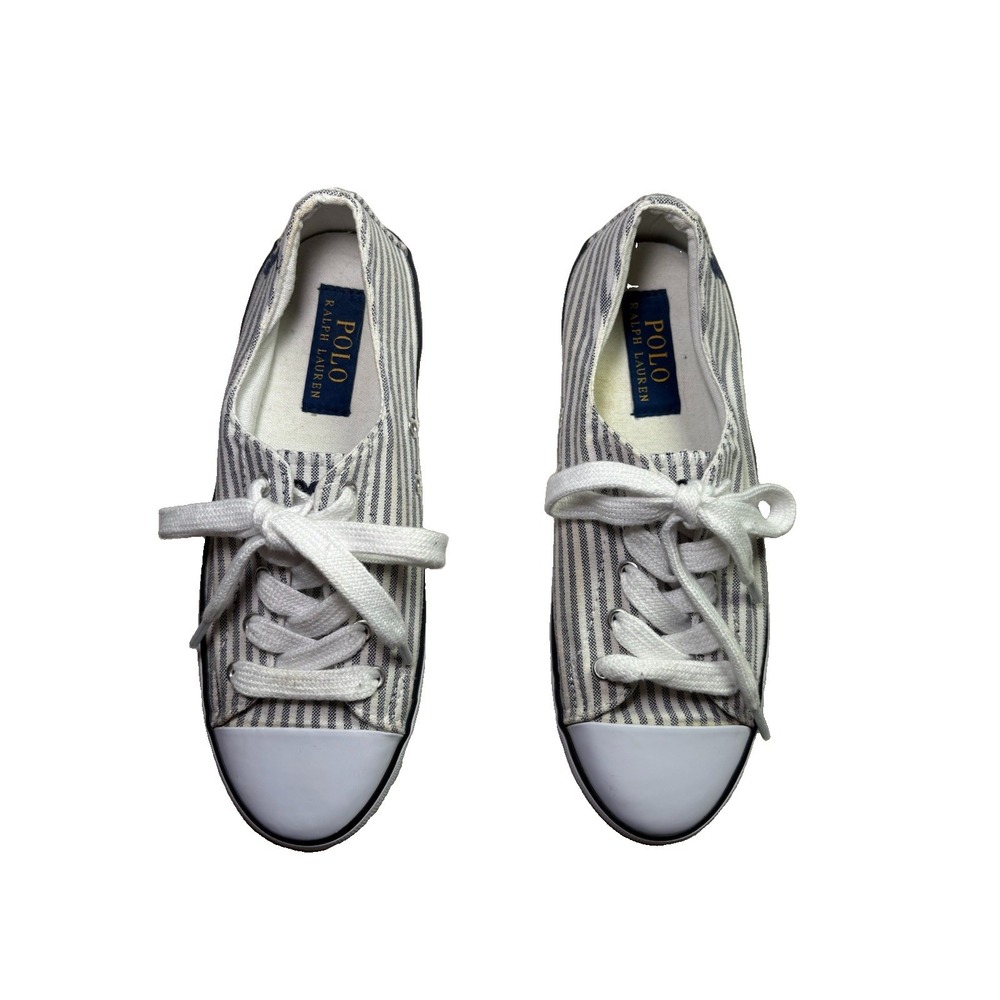 Polo Ralph Lauren Striped Canvas Sneakers Blue White Ticking Stripe Low Top 6.5B